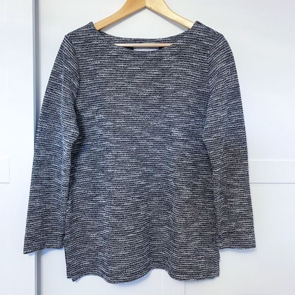 LOFT Tops - Loft Woven Textured Tunic Sweater Top Heathered Black M Like New